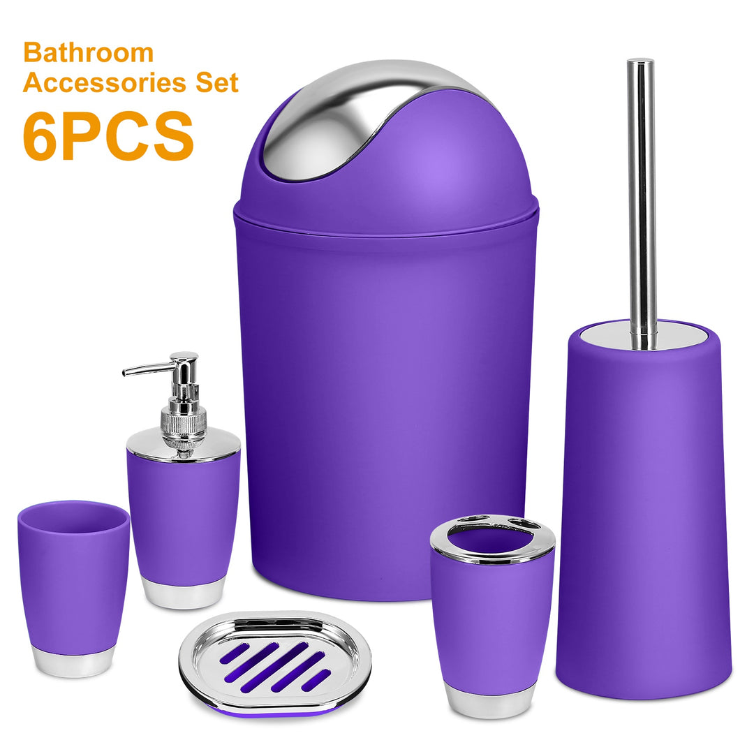 6-Piece Bathroom Accessories Set | Soap Dispenser, Toothbrush Holder, Trash Can & More