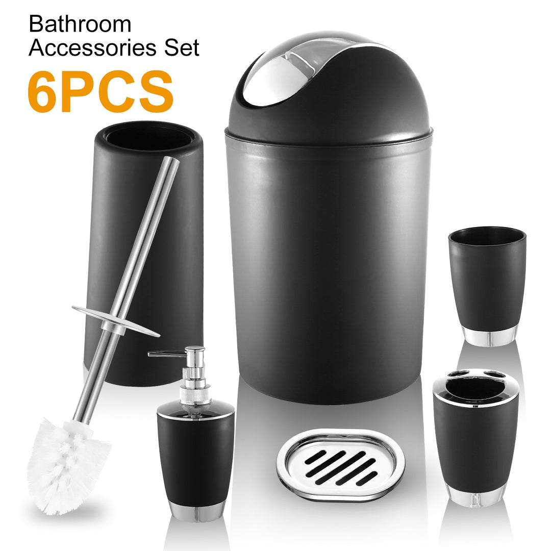 6-Piece Bathroom Accessories Set | Soap Dispenser, Toothbrush Holder, Trash Can & More
