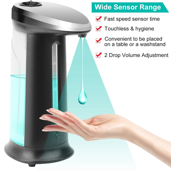 400ML Automatic Soap Dispenser with sensor, anti-slip base, and adjustable volume control.