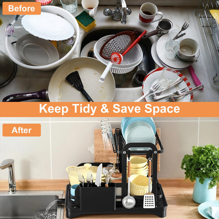 2-Tier Kitchen Dish Drying Rack – Space Saving Counter Organizer