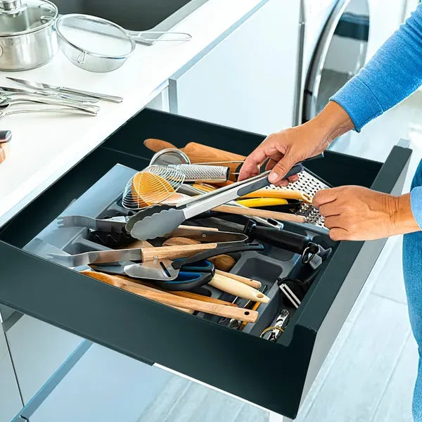 Black carbon steel pull out cabinet organizer with smooth slide rails for kitchen storage