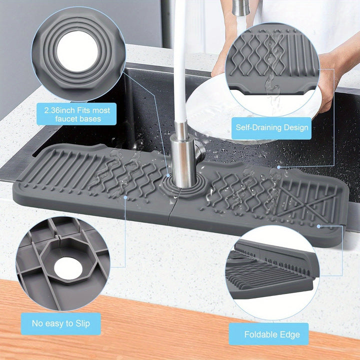 Sink Organizer Drain Mat – Kitchen Faucet Water Catcher Tray