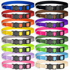 Set of 16 adjustable nylon puppy collars with safety breakaway buckles in various bright colors