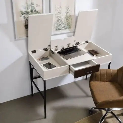 ACME Verster writing desk with built-in USB port and storage compartments in natural black finish