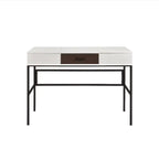 ACME Verster writing desk with built-in USB port, natural wood top, black metal frame and storage drawer