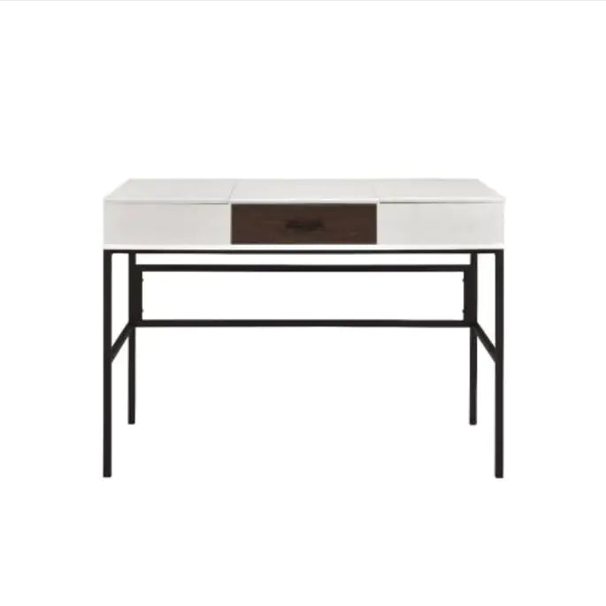 ACME Verster writing desk with built-in USB port, natural wood top, black metal frame and storage drawer