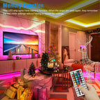 Waterproof flexible LED strip lights with remote control illuminating a decorated living room with colorful ambient lighting