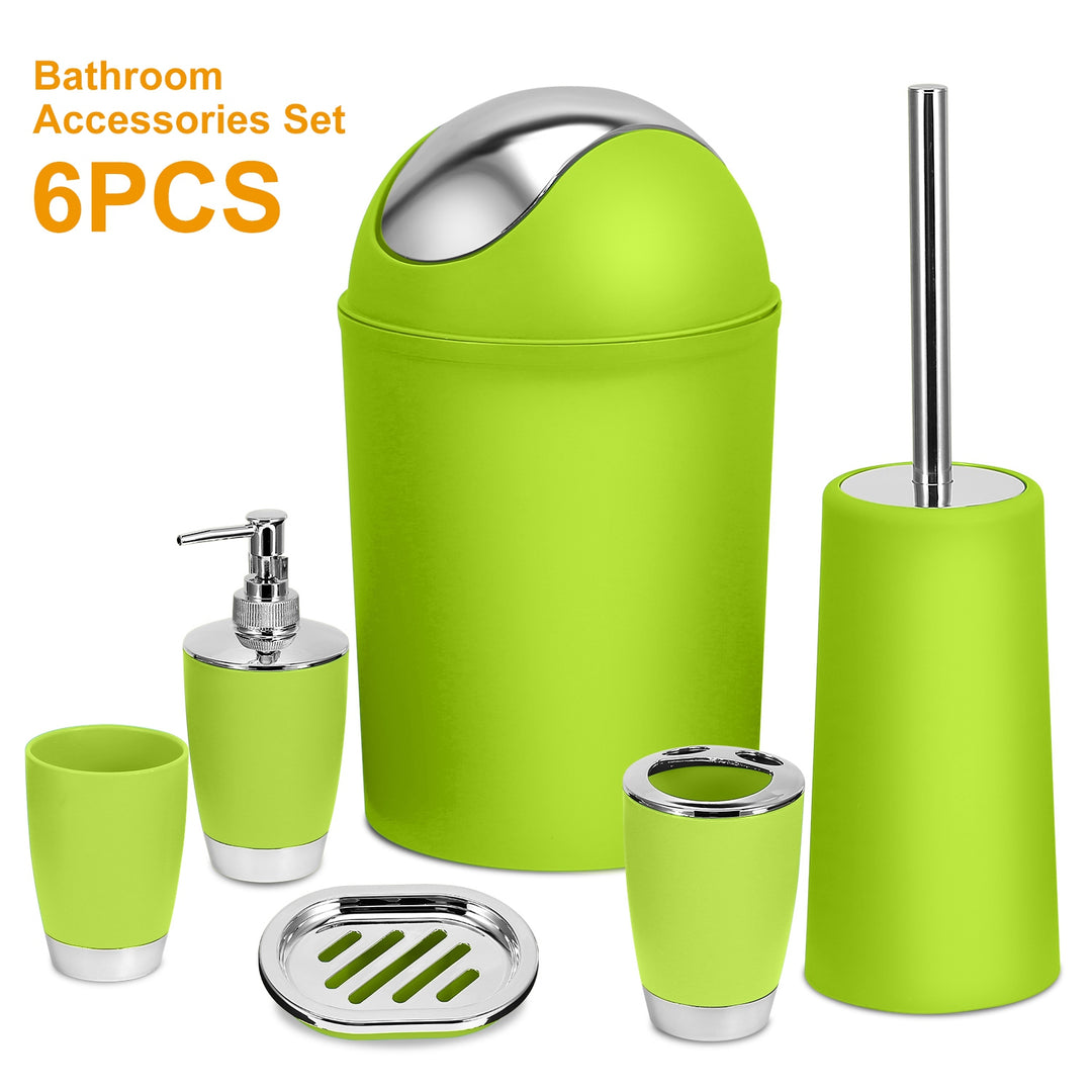 6-Piece Bathroom Accessories Set | Soap Dispenser, Toothbrush Holder, Trash Can & More