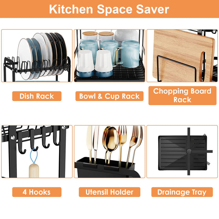 2-Tier Kitchen Dish Drying Rack – Space Saving Counter Organizer