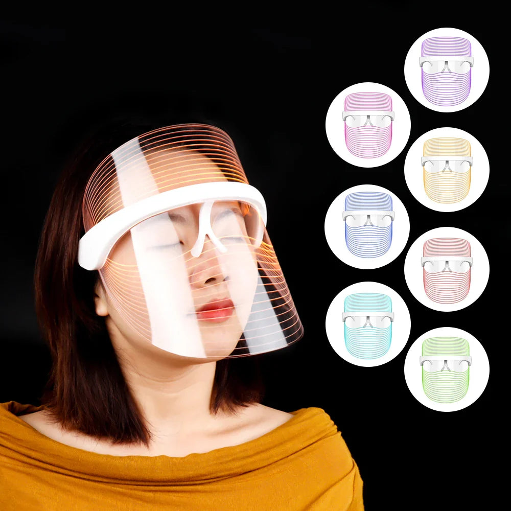 LED face mask for skin care with anti-aging and acne features, showcasing various color options.