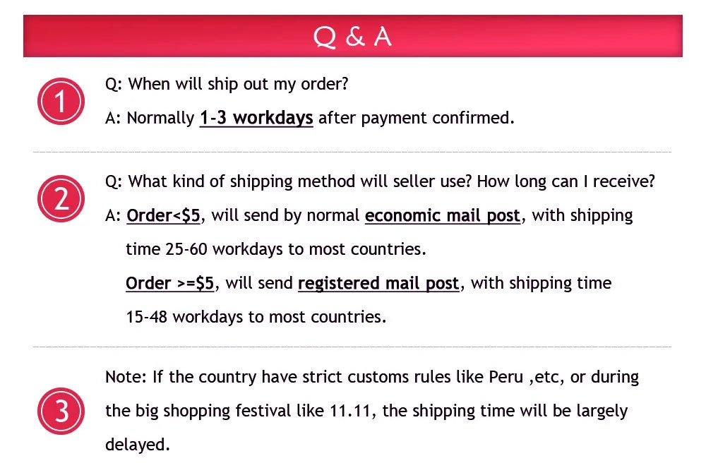 Q&A section outlining shipping details for the crystal face massager.