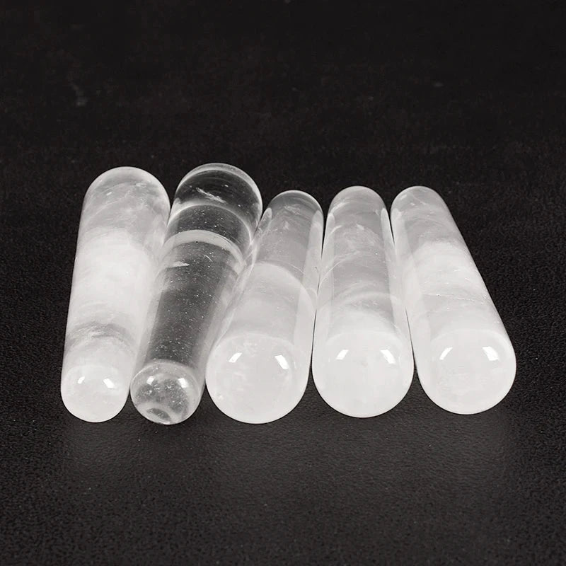 Crystal face massager made of natural rose quartz for facial massage and skincare.