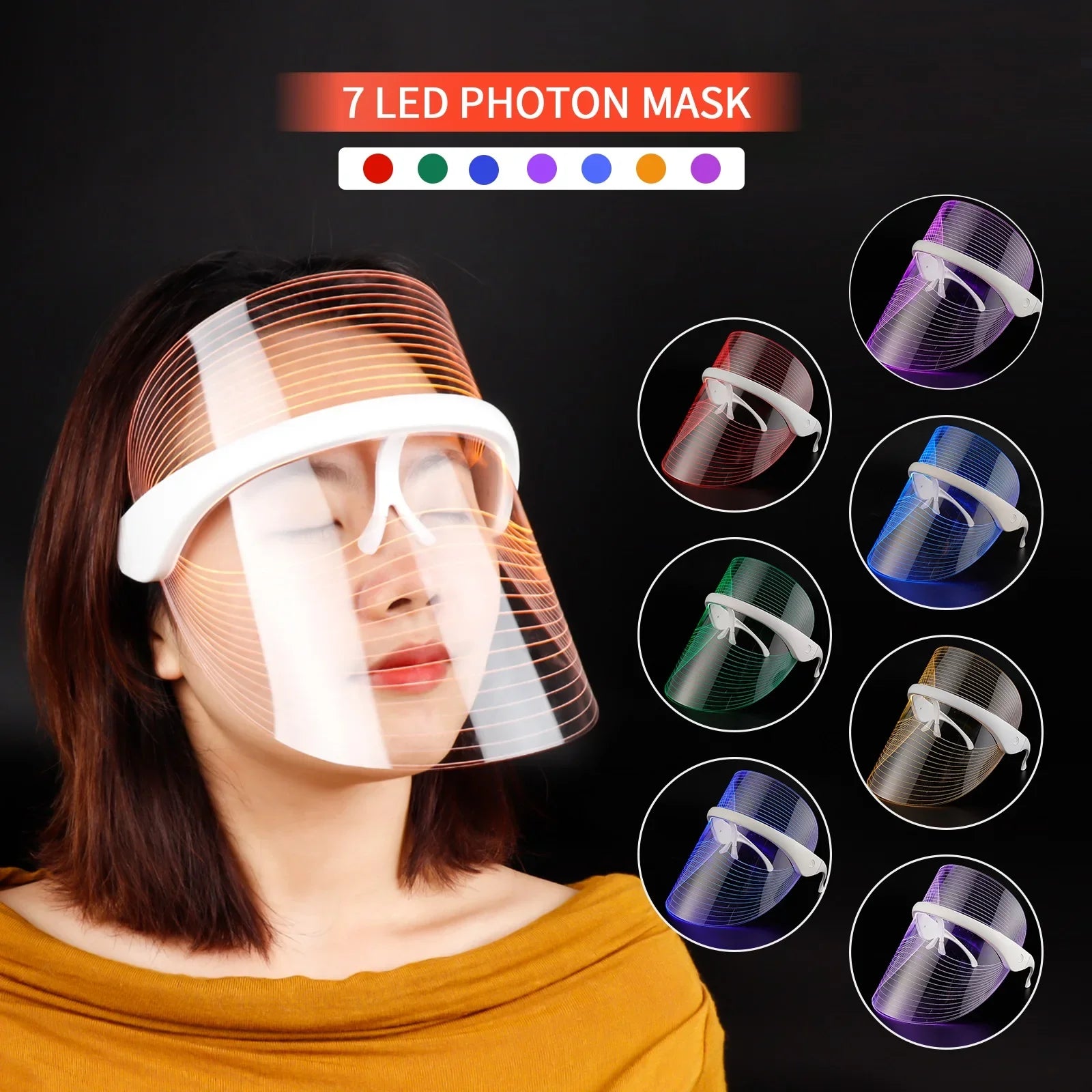 LED face mask for skin care with multi-color light therapy for acne, wrinkles, and rejuvenation.