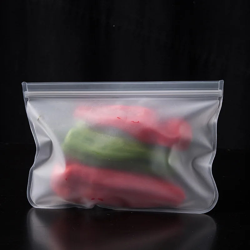 Reusable silicone food storage bag with zip seal for fresh and leakproof food storage