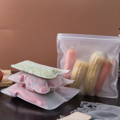 Reusable silicone food storage bags with stand-up design and zip seal for fresh, leakproof food storage