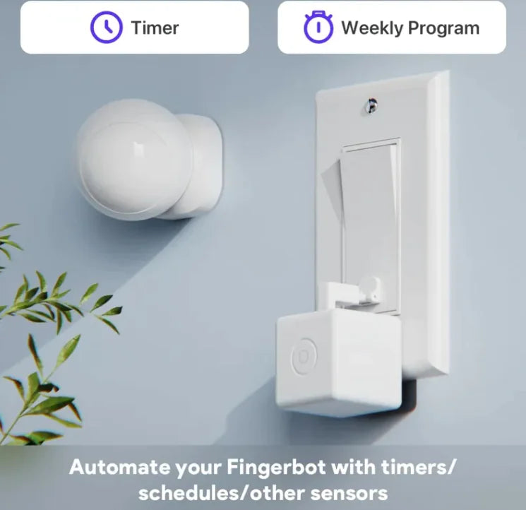 Bluetooth Button Pusher finger robot automating light switch with Smart Life app timer and schedule features