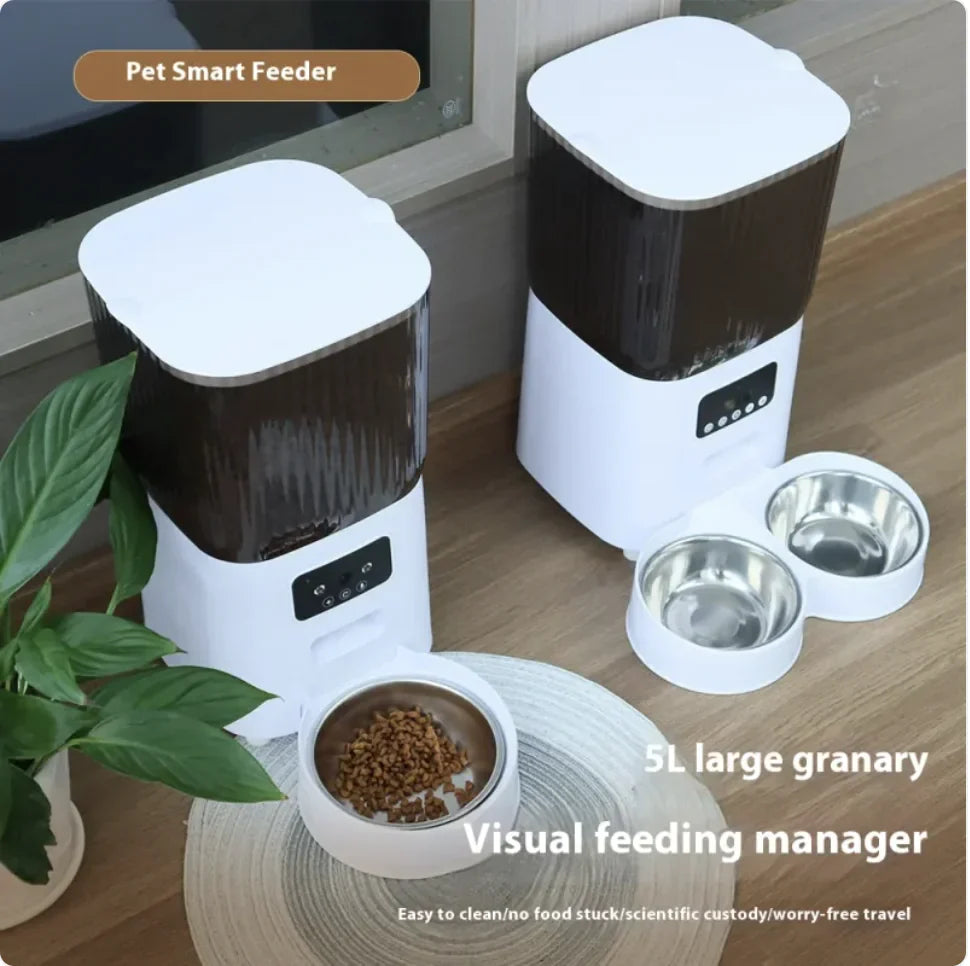 5L automatic pet feeder with large granary and visual feeding manager for scheduled pet meals
