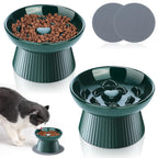 2 pack ceramic raised slow feeder cat bowls with non-slip mats for indoor cats and small dogs