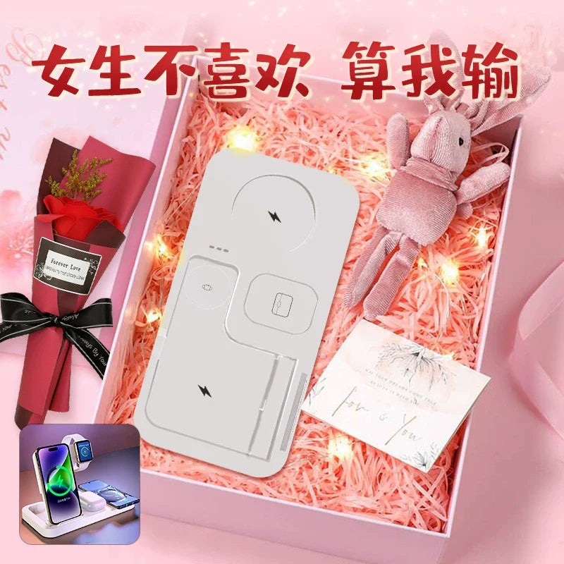 3 in 1 wireless charging station with magnetic support and 30W total power, gift box display.