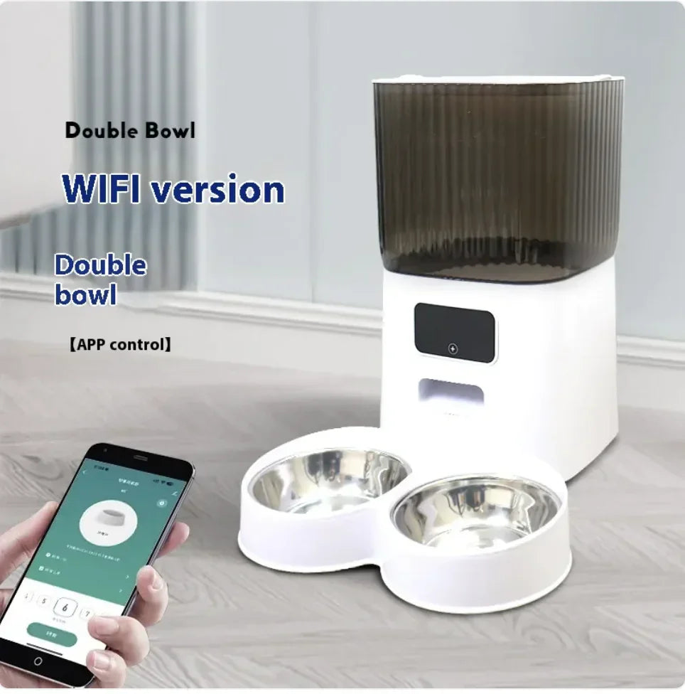 5L Automatic Pet Feeder with double bowl and WiFi app control for scheduled feeding