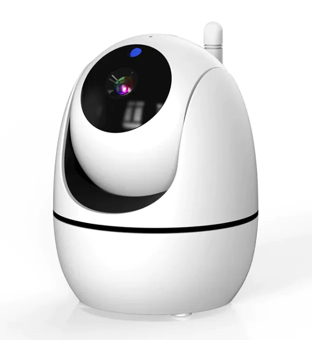 Smart Wireless Video Baby Monitor with HD camera, night vision, two-way audio, and motion detection in a compact white design