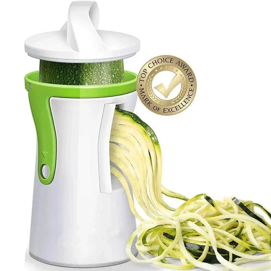 Stainless steel vegetable spiralizer for slicing vegetables like zucchini, featuring an eco-friendly design and easy operation.