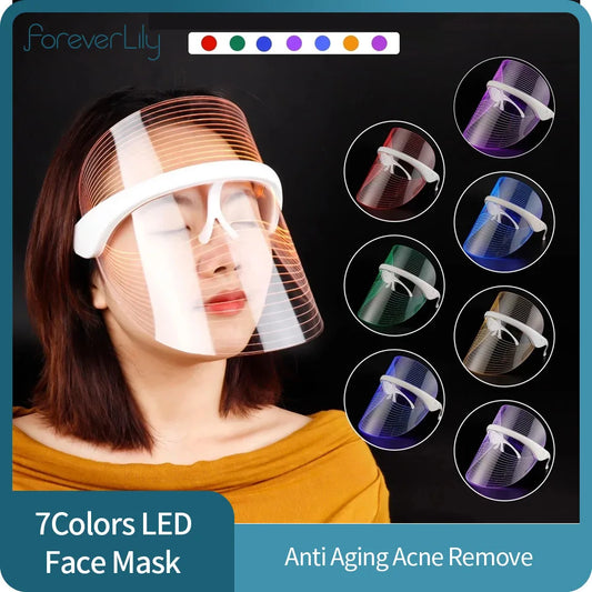 LED face mask for anti-aging and acne removal with multiple light colors.