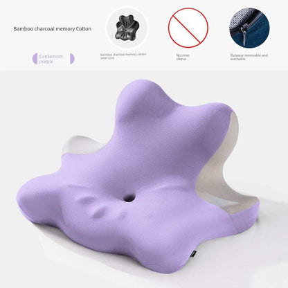 Cervical support neck pillow in purple, made of bamboo charcoal memory cotton for enhanced sleeping comfort.