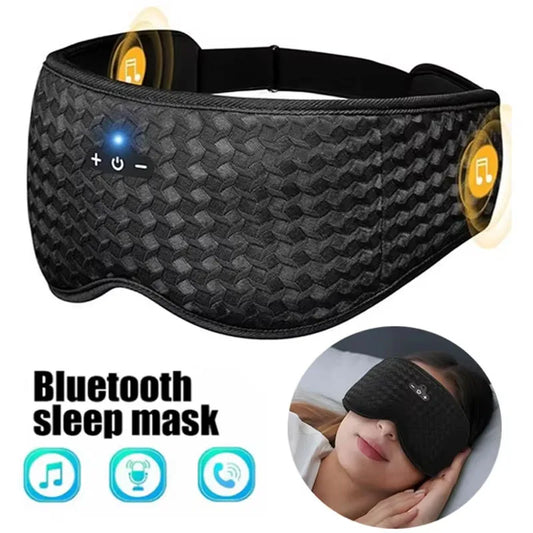 Bluetooth sleep mask with wireless connectivity, adjustable fit, and integrated headphones for hands-free calls and music.