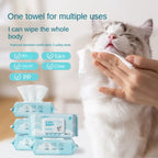 Pet wipes for cats and dogs, high-quality 80-piece pack, suitable for ears, mouth, and claws.