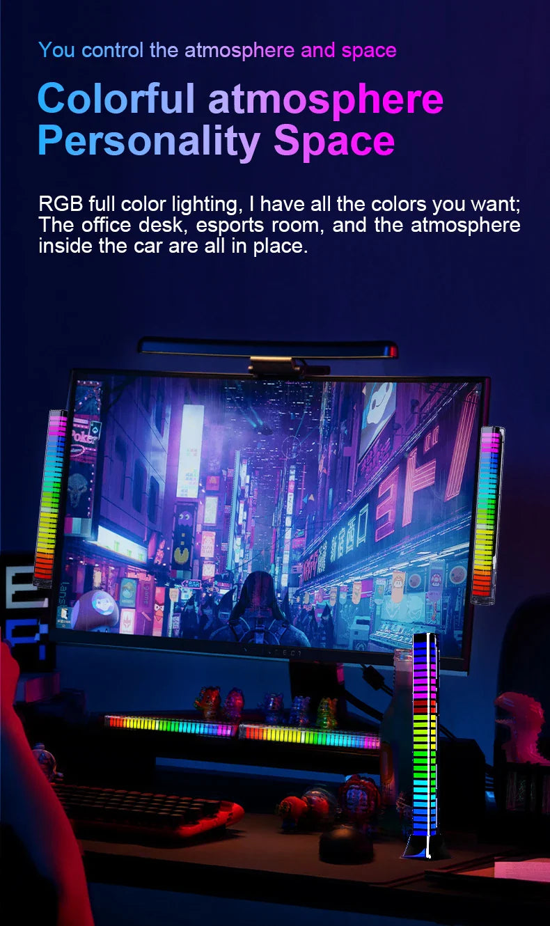 RGB Pickup Light for Gaming Room Decor with Voice-Activated LED Rhythm Atmosphere.