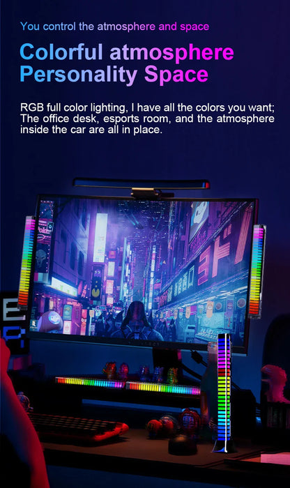 RGB Pickup Light for Gaming Room Decor with Voice-Activated LED Rhythm Atmosphere.