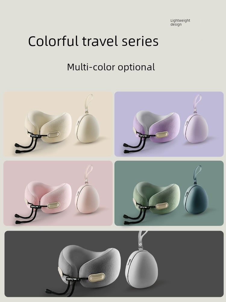 U-shaped travel pillow in various colors for adults, featuring memory cotton filler and retractable design for neck support on airplanes.