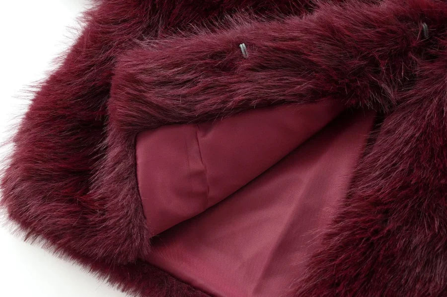 Faux fur jacket Traf 2024 Fall/Winter New Fashion Women's Faux Fur Effect Round Neck Long Sleeve Short Jacket