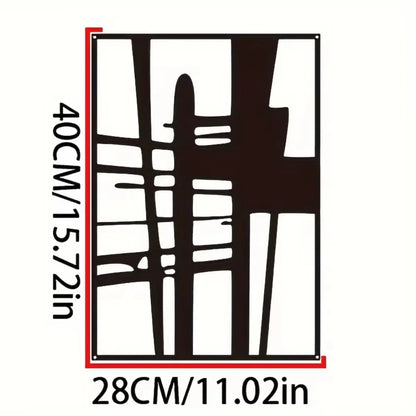 Abstract metal wall art with minimalist single line design, 28x40 cm dimensions, in black and white.