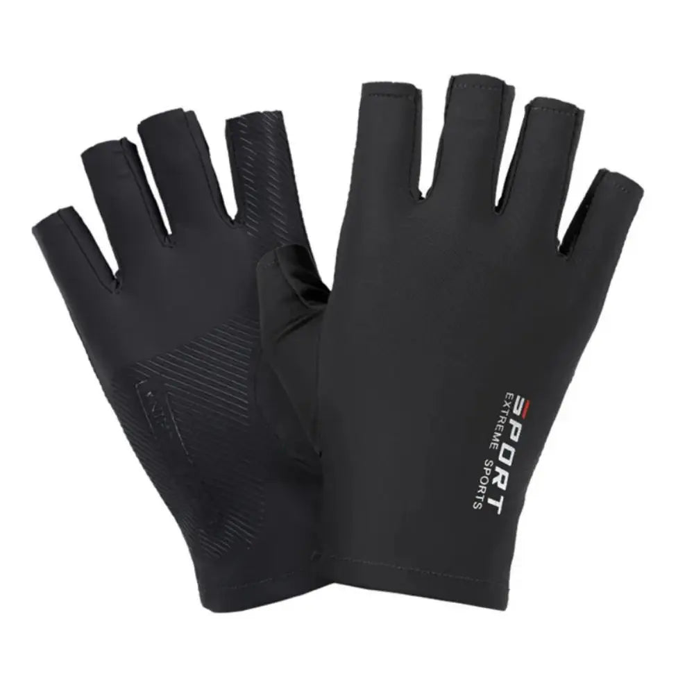 Unisex black ice silk cycling gloves made from rayon.