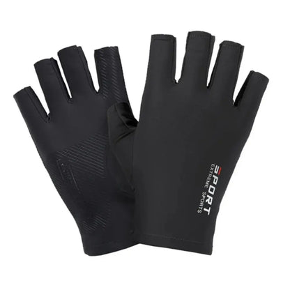 Unisex black ice silk cycling gloves made from rayon.