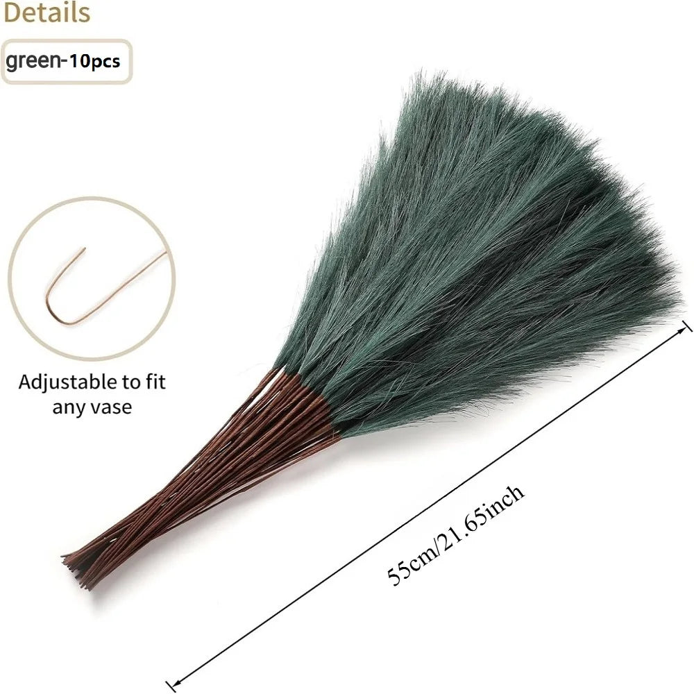 Green faux pampas grass bouquet, adjustable length, 53cm, 10 pieces.