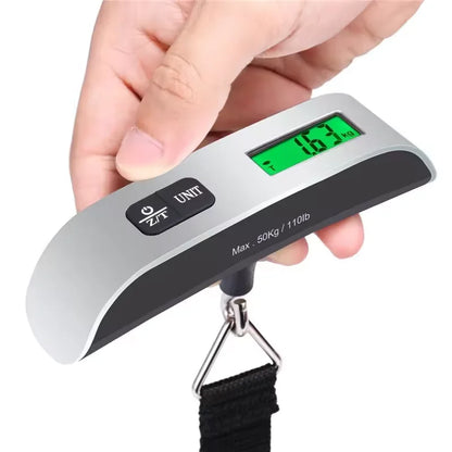 Portable digital luggage scale with LCD display, 50kg/110lb capacity.
