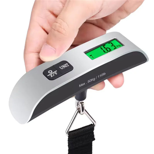 Portable digital luggage scale with LCD display, 50kg/110lb capacity.