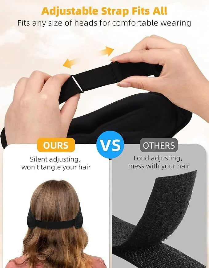 Adjustable strap on Bluetooth sleep mask for comfortable, tangle-free fit.