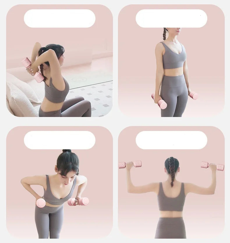 Adjustable dumbbells for women's arm strength training.