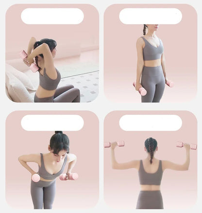 Adjustable dumbbells for women's arm strength training.