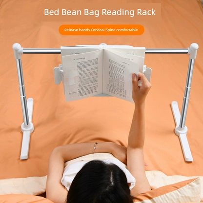 Adjustable book holder for bed with metal frame, ideal for bedside reading.
