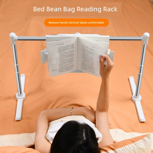 Adjustable book holder for bed with metal frame, ideal for bedside reading.