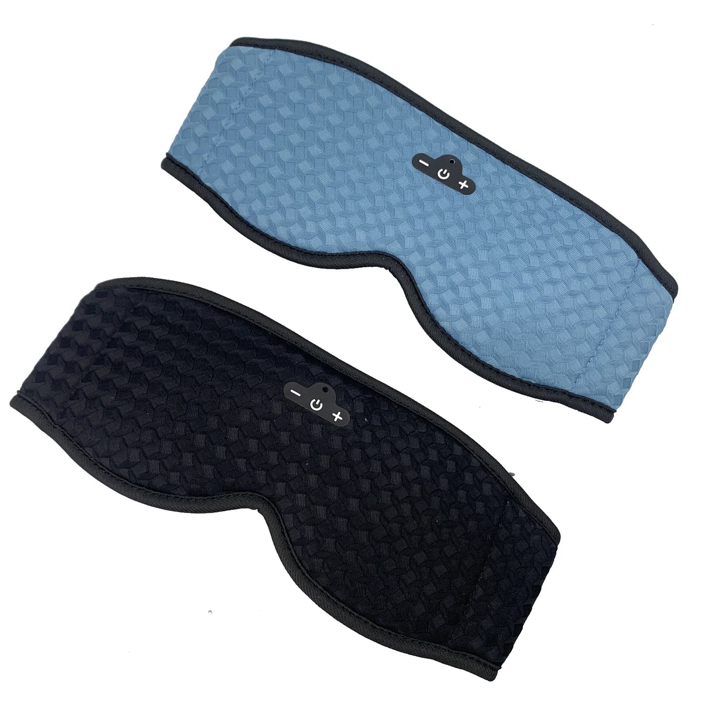 Bluetooth sleep mask in blue and black, featuring wireless connectivity and built-in controls.