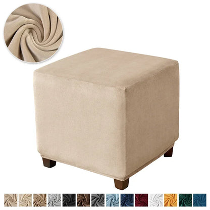 1pc Velvet Ottoman Cover Square Solid Color Footrest Slipcovers Elastic House Pouf Stool Cover Living Room Furniture Protector