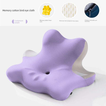 Cervical support neck pillow in purple memory foam design.