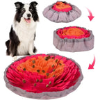 Interactive snuffle mat for dogs made of fleece and felt, designed for mental stimulation and enrichment.