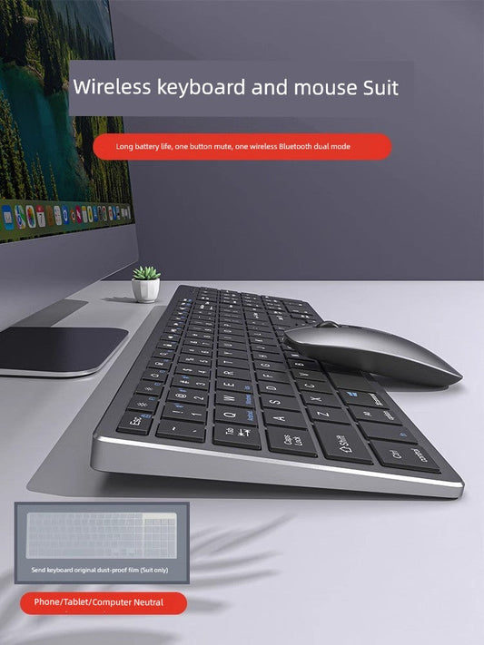 Wireless rechargeable keyboard with mouse, Bluetooth, ergonomic design, office compatible.